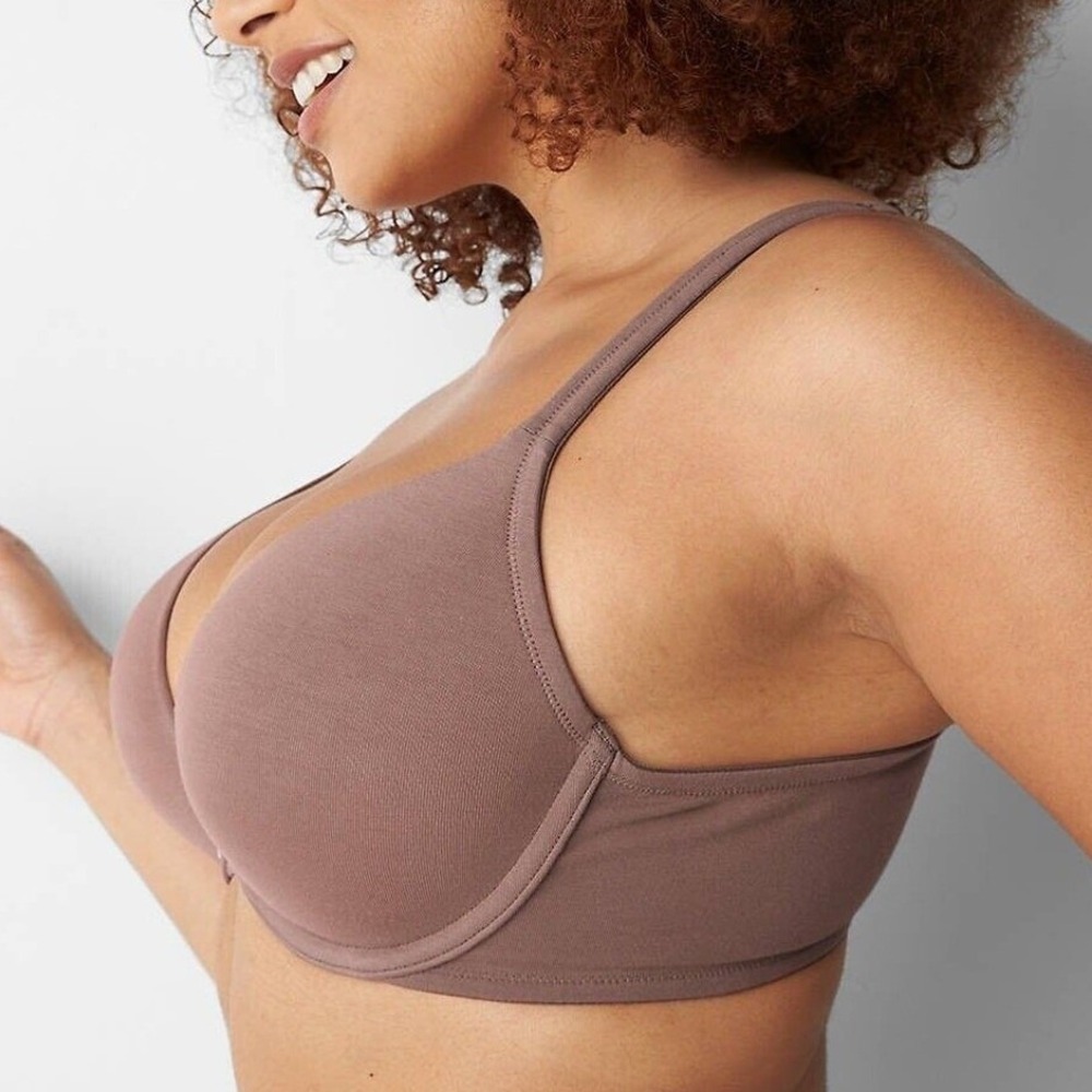 Cacique 42DDD Bra Boost Plunge Brown Cotton Blend Underwire Padded 1093872